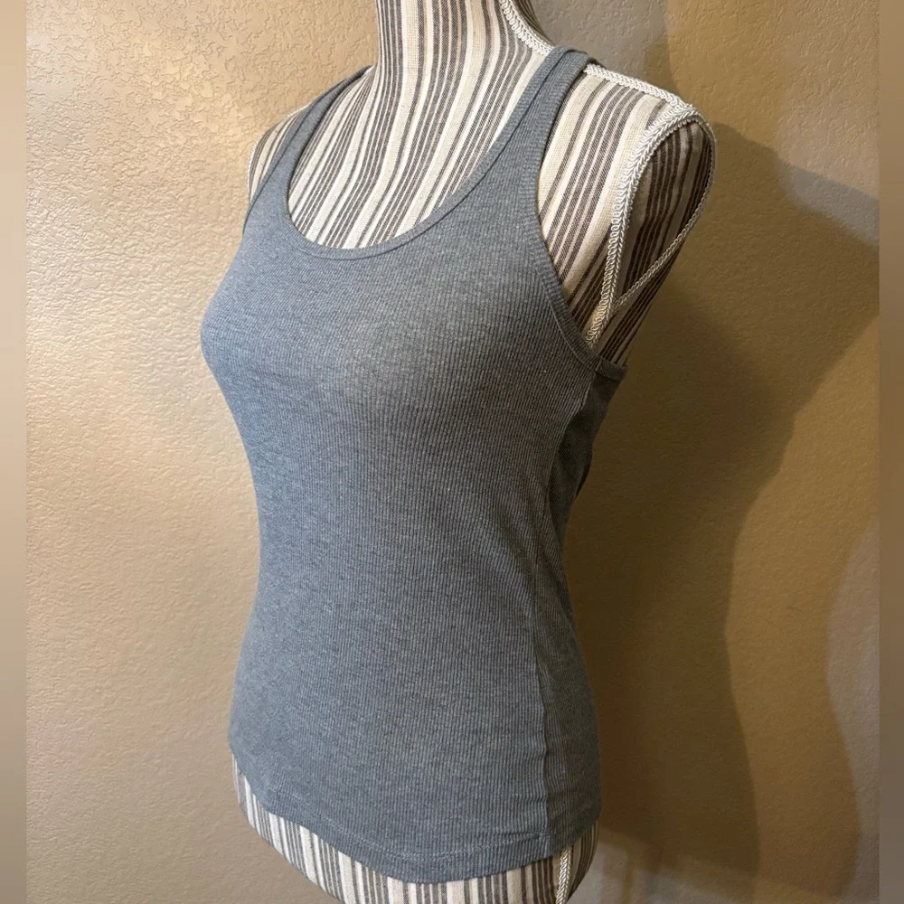 Wild Fable Tank Top Small Gray Ribbed Scoop Neck Racerback Cotton Stretch - Picture 6 of 12